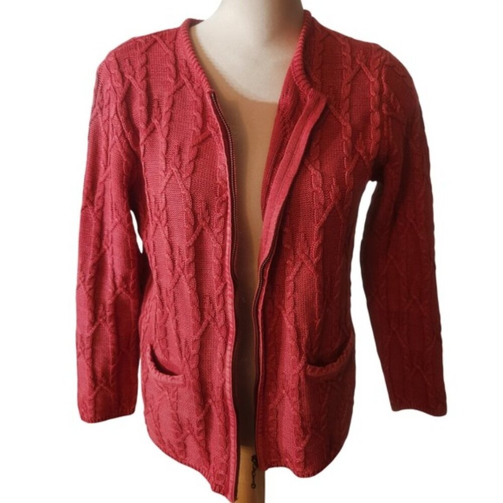 PBJ Blues Red Cable‎ Knit Zip Up Cardigan Sweater M/M